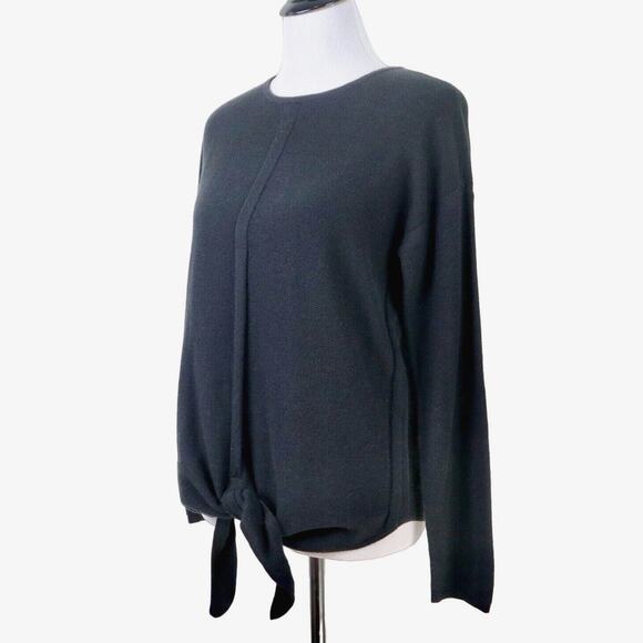 J Jill Size S Tie Front Cotton Blend Sweater Textured Fine Knit Black - Picture 1 of 9